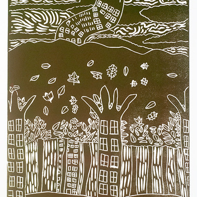 Large monoprint: the treehouse j