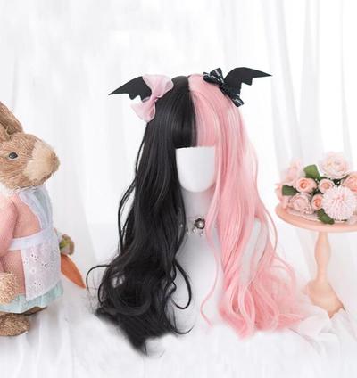 Black Pink Curly Long Wig