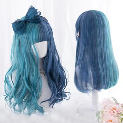 Mixed blue cosplay long wig