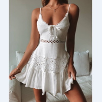 Design Crochet Lace Hollow Out Tie Front Dress - Thumbnail 2