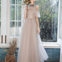 Elegant  lace long A line prom dress evening dress - Thumbnail 5