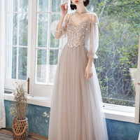 Elegant  lace long A line prom dress evening dress - Thumbnail 6