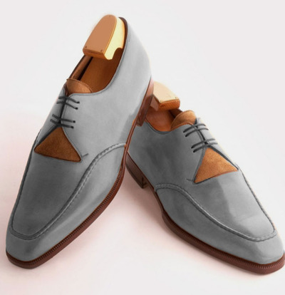 Gray Leather New Style Split Design Handmade Lace Up Shoes