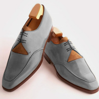 Gray Leather New Style Split Design Handmade Lace Up Shoes - Thumbnail 4