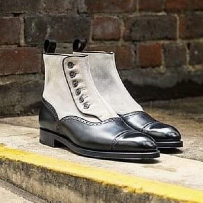 Handmade best two tone button chelsea leather boots for men, custom made boots - Thumbnail 2