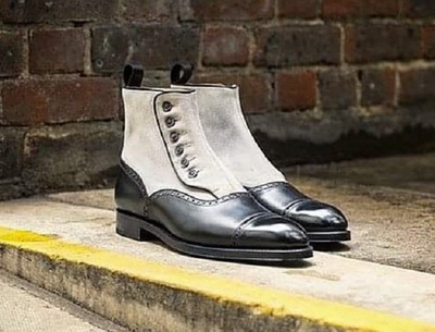 Handmade Best Two Tone Button Chelsea Leather Boots For Men, Custom Made Boots