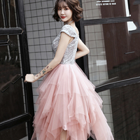 Pink tulle sequins short prom dress party dress - Thumbnail 5