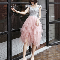 Pink tulle sequins short prom dress party dress - Thumbnail 6