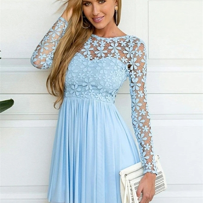 Beautiful chiffon & lace jewel neckline a-line cocktail dresses - Thumbnail 4