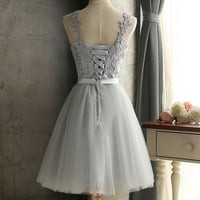 Gray lace short A line prom dress homecoming dress - Thumbnail 4