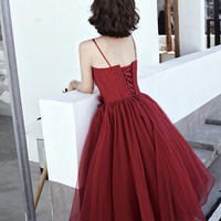 Burgundy tulle short prom dress cocktail dress - Thumbnail 5