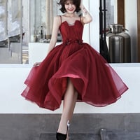 Burgundy tulle short prom dress cocktail dress - Thumbnail 6