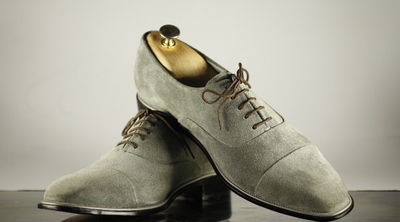 Handmade Men's Casual Shoes, Men's Gray Suede Double Monk Strap CapToe Shoes