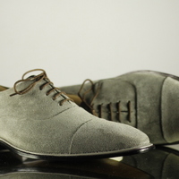 Handmade Men's Casual Shoes, Men's Gray Suede Double Monk Strap CapToe Shoes - Thumbnail 4