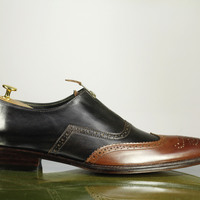 Hand Crafted Men's Wing Tip Casual Shoes, Men's Black & Brown Leather Shoes - Thumbnail 1