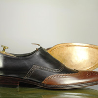 Hand Crafted Men's Wing Tip Casual Shoes, Men's Black & Brown Leather Shoes - Thumbnail 2