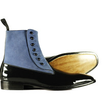 Hand Crafted Men's Casual Boot, Men's Black & Gray Leather Suede Boot - Thumbnail 3