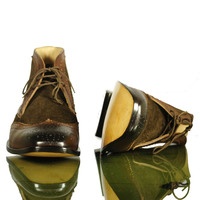 Hand Crafted Men's Casual Boot, Men's Brown Wing Tip Leather Suede Boot - Thumbnail 4