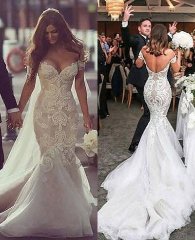 V Neck Backless Lace Wedding Dresses Bridal Gown with Sleeves