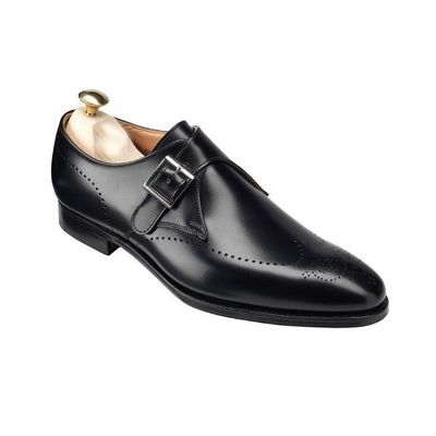 Men’s handmade wingtip black color leather shoes, men monk strap leather shoes