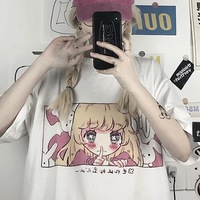 Cute Pink Anime Girl Cartoon Graphic Casual Short Sleeve Shirt Tee T-shirt E-Girl Kawaii Korean Japanese Harajuku Chinese Retro Streetwear Aesthetic - Thumbnail 1