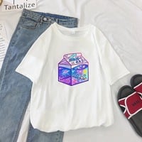 Cute Japanese Galaxy Milk Carton Print Graphic Casual Short Sleeve Shirt Tee T-shirt E-Girl Kawaii Korean Japanese Harajuku Retro Streetwear Aesthetic - Thumbnail 2