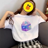 Cute Japanese Galaxy Milk Carton Print Graphic Casual Short Sleeve Shirt Tee T-shirt E-Girl Kawaii Korean Japanese Harajuku Retro Streetwear Aesthetic - Thumbnail 1