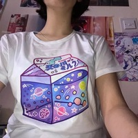 Cute Japanese Galaxy Milk Carton Print Graphic Casual Short Sleeve Shirt Tee T-shirt E-Girl Kawaii Korean Japanese Harajuku Retro Streetwear Aesthetic - Thumbnail 8
