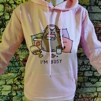 Cute Cat Game Pink Oversized Cartoon Print Casual Sweatshirt Hoodie Pullover E-Girl Kawaii Korean Japanese Harajuku Retro Streetwear Aesthetic - Thumbnail 5