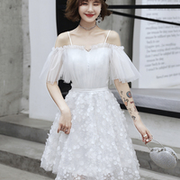 White tulle short prom dress party dress - Thumbnail 3