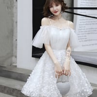 White tulle short prom dress party dress - Thumbnail 5