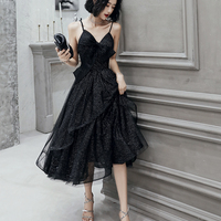 Black tulle short prom dress black evening dress - Thumbnail 3