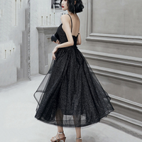 Black tulle short prom dress black evening dress - Thumbnail 4