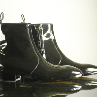 Handmade ankle black boot, men's leather side zipper boots for men's - Thumbnail 1