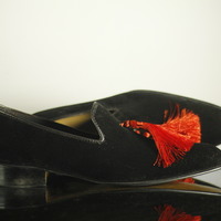 Handmade Men's Black Shoes, Men's Velvet With Red Tussles Formal Dress Shoes - Thumbnail 2