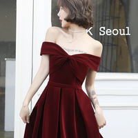 Burgundy velvet long prom dress evening dress - Thumbnail 2