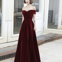 Burgundy velvet long prom dress evening dress - Thumbnail 3