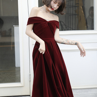 Burgundy velvet long prom dress evening dress - Thumbnail 4