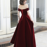 Burgundy velvet long prom dress evening dress - Thumbnail 5