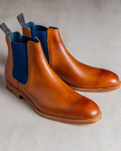 Handmade Men's Cognac Elastic Chelsea Leather Custom Made Boots For Men