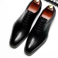 Black Leather Mid Cut Dress Customize Cheap Price Lace Up Shoes - Thumbnail 1