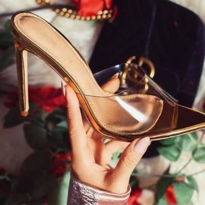 Women's shoe pointed transparent golden retro stiletto sandals and slippers wedding shoes d5721
