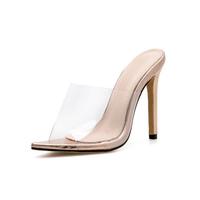 Women's Shoe Pointed Transparent Golden Retro Stiletto Sandals And Slippers Wedding Shoes D5721 - Thumbnail 2