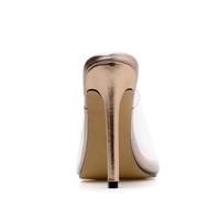 Women's Shoe Pointed Transparent Golden Retro Stiletto Sandals And Slippers Wedding Shoes D5721 - Thumbnail 4