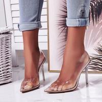 Explosive Women's Transparent Single Shoes Pointed Toe Shallow Stiletto High Heel Large Size H3851 - Thumbnail 3