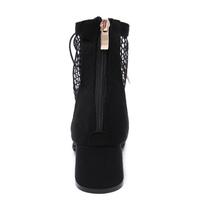 Block Heels Ankle Boot Women's Short Boots Hollow Mesh Mid-heel Short Tube Lace-up Shoes F8720 - Thumbnail 2
