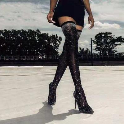 New rhinestone high heel women's boots stretch cloth sexy over the knee boots j5420