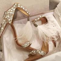New Fashion Sandals Fish Mouth Hairy Beaded Fine Heel Super High Heels Large Size Cross-border Women's Shoes F6752 - Thumbnail 3
