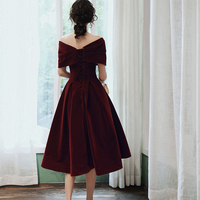 Burgundy velvet short prom dress party dress - Thumbnail 5