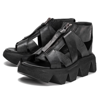 Retro platform platform shoes leather women's shoes front zipper 2020 summer new sandals cowhide G2475 - Thumbnail 1